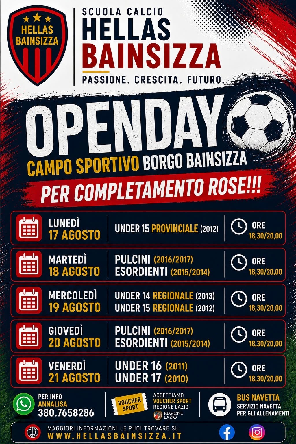 AL VIA GLI OPEN DAY PER IL COMPLETAMENTO DELLE ROSE DEL SETTORE GIOVANILE