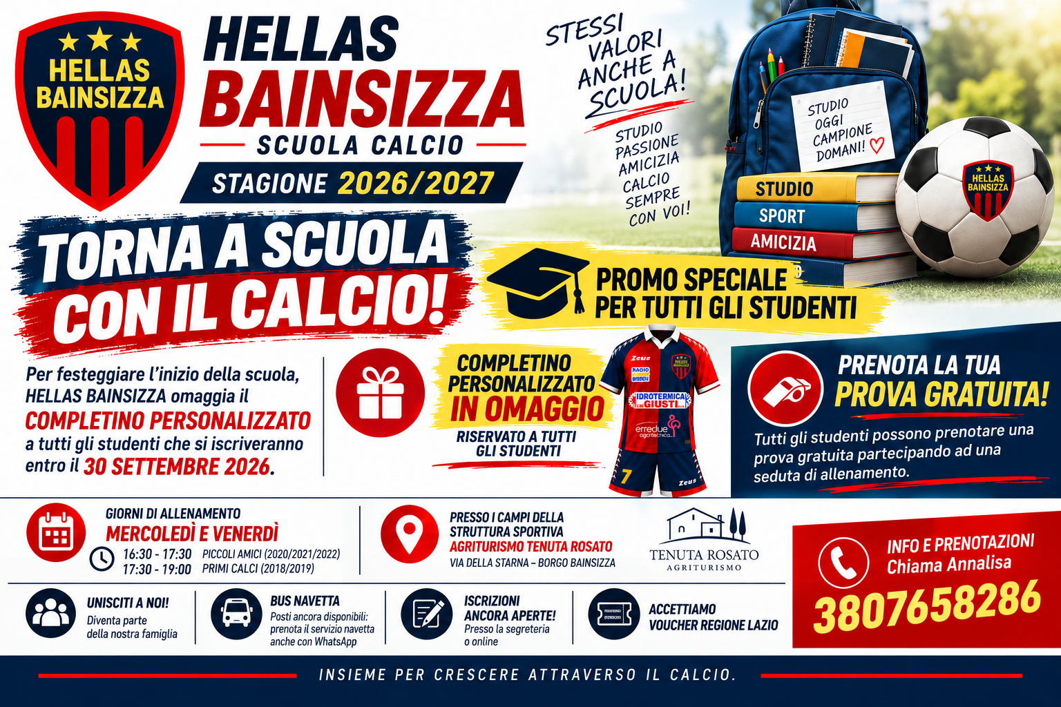 TORNA A SCUOLA CON IL CALCIO: LA PROMOZIONE SPECIALE DELL’HELLAS BAINSIZZA